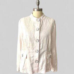 Chico's Size 1 (US M/8) Ivory Shimmer Linen-Cotton Lightweight Jacket/Blazer